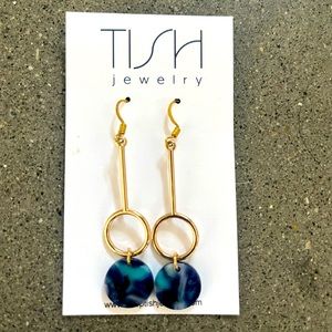 NWT Tish Jewelry Gold w/Blue Acetate Charm Long Earrings